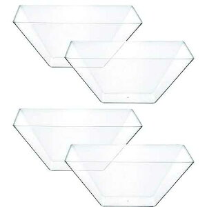 PLASTICPRO Disposable Square Plastic Small Clear Serving Bowls Extra Heavy Duty for Party's Snack or Salad Bowl, Elegant Pack of 4
