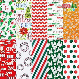 JOYIN 150 Sheets Christmas Tissue Paper Assortment (Ten Colors), 20''x20'' Wrapping Papers for Christmas Party Gift Supplies, Craft Decor, DIY Crafts, Bag&Box Gifts Wrapping