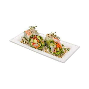 Restaurantware Pulp Tek Rectangular Bagasse Plates 100 Grease Impervious Salad Plates - Lids Sold Separately Microwavable White Bagasse Plates Reinforced Rim Sturdy For Salads Or More