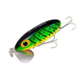 Arbogast Jitterbug Topwater Bass Fishing Lure, Excellent for Night Fishing, Fire Tiger, 3, 5/8 oz