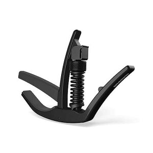 D'Addario D Addario Guitar Capo NS Artist - For 6-String Electric and Acoustic Guitars - Single Hand Use Integrated Pick Holder -Black