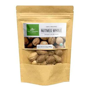 CEYLONFLAVORS FRESH AND PURE Organic Whole Nutmeg (3.5 oz), Premium Grade, Harvested & Packed from a USDA Certified Organic Farm in Sri Lanka (Stand up resealable Pouch)