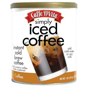 Caffe D'Vita Simply Iced Coffee - 100% Colombian Arabica Instant Mix, Latte Mix, Low Calorie Iced Coffee, Lightly Sweetened, Dairy Free, Instant Coffee Drink - 1 Lb Can