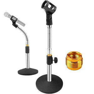 Eison Microphone Stand Desk Mic Stand Desktop Tabletop Microphone Stand with Gooseneck Mic Clip 5/8 Male to 3/8 Female Screw for Blue Yeti Snowball Christmas gift
