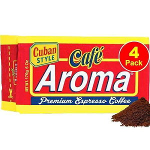 CAFE AROMA Caf Aroma Dark Roast Espresso Ground Coffee, Authentic Cuban Style Coffee, Vacuum Sealed, Ground Espresso Beans, 6 oz (4-Pack)