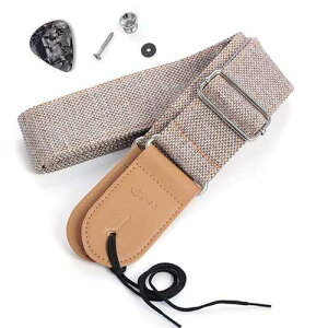longteam Simple Linen Leather Guitar Strap Adjustable Length Durable Electric Guitar Bass Straps with Nail, Rope, Picks (Brown)
