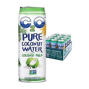 C2O Pure Coconut Water with Pulp / Plant Based / Non-GMO / No Added Sugar / Essential Electrolytes / 17.5 FL OZ (Pack of 12)