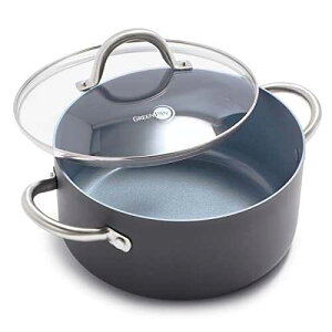 GreenPan Lima 5.2QT Nonstick Stock Pot with Glass Lid, Nontoxic PFAS-Free Ceramic Casserole, Hard Anodized Cookware, Oven & Broiler Safe, Stainless Steel Handles, Gray