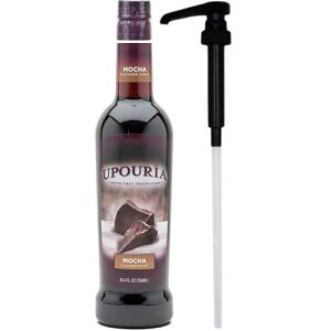 Sunny Sky Upouria Mocha Coffee Syrup Flavoring, 100% Vegan, Gluten Free, Kosher, 750 mL Bottle - Coffee Syrup Pump Included