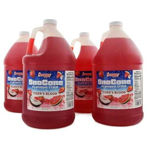 Snappy Tigers Blood Sno Cone Syrup, 4-1 Gallon (128 ounces) Size, 4 Pack, Ready to Use For Snow Cone Machines, Flavored Syrup for Shaved Ice, 14 Snow Cone Flavor Options