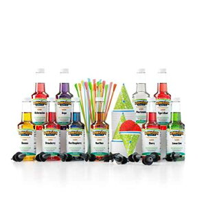 ???? ??? ??? ?? 10? ? ???? ?? Hawaiian Shaved Ice Syrup Assortment with 10 - 16oz Bottles, 50 Snow Cone Cups, 50 Spoon Straws, and 10 Pouring Spouts. Flavors include: Tiger�fs Blood, Pina Colada,