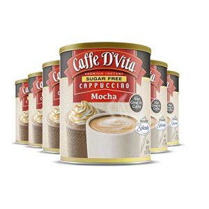 Caffe D'Vita Caffe D Vita Sugar Free Mocha Cappuccino Mix - Sugar Free Mocha Mix, Gluten Free, No Cholesterol, No Hydrogenated Oils, No Trans Fat, 99% Caffeine Free, Sugar Free Mocha Powder - 8.5 Oz Can, 6-Pa