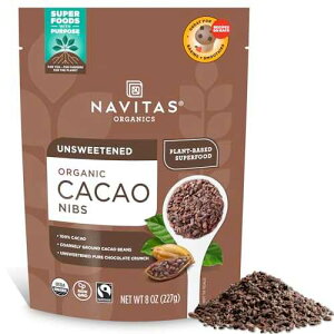 Navitas Organics Cacao Nibs ? Unsweetened Dark Chocolate Crunch ? Antioxidants, Minerals, Fiber ? For Trail Mix, Baking & More ? USDA Organic, Fairtrade, Non GMO, Gluten Free, Non-alkalized (8oz. Bag 76 Servi