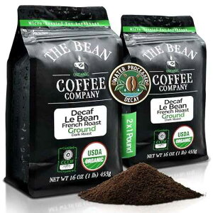 The Bean Coffee Company The Bean Organic Coffee Company Water Processed DECAF Le Bean, Dark French Roast, Ground Coffee, 16-Ounce Bags (Pack of 2), Cafe Molido Tostado Organico descafeinado