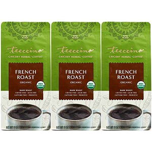 Teeccino French Roast Chicory Coffee Alternative - 11 Ounce - Ground Herbal Coffee That's Prebiotic, Caffeine-Free & Acid Free, Dark Roast, (Pack of 3)