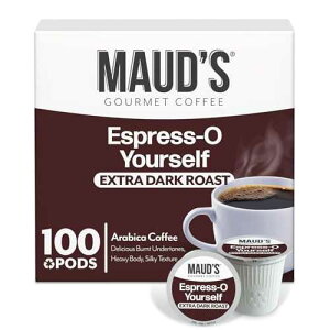 Maud's Espresso Coffee Pods, 100 ct, Dark Roast Coffee in Recyclable Single Serve Pods ? 100% Arabica Coffee, Compatible with Keurig K Cups Maker
