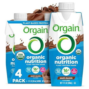 Orgain Organic Nutritional Vegan Protein Shake, Smooth Chocolate - 16g Plant Based Protein, Meal Replacement, 22 Vitamins & Minerals, Fruits & Vegetables, Gluten Free, Non-GMO, 11 Fl Oz (Pack of 4)