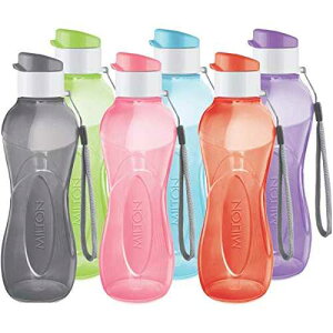 MILTON 6- pack -12 oz Kids Water Bottle for School Reusable Leak proof Small Sports Water Bottle BPA Free Durable Plastic Leak Free with Carry Strap for Lunch Travel Cycling Camping Gym Yoga -6 colors