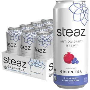 Steaz - Organic Green Tea - Blueberry Pomegranate (12 Pack) - Antioxidant Brew - 65mg Natural Caffeine, 90 Calories, Vitamin C - Cane Sugar Sweetened Iced Tea - Vegan - 12 Cans, 16 fl oz (473mL)