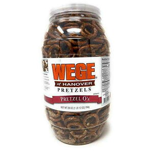 Wege Circle Pretzel O's, Round Salted Pretzels, 28 Ounce Barrel Wege of Hanover Wege Circle Pretzel O's, Round Salted Pretzels, 28 Ounce Barrel