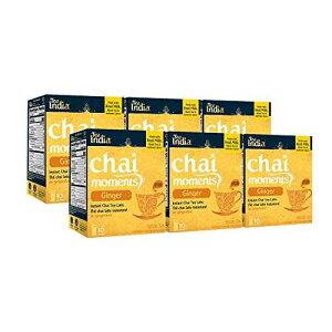 Tea India Chai Moments Ginger Chai Tea Instant Latte Mix Flavorful Blend Of Premium Black Tea, Ginger & Natural Ingredients Traditional Indian Caffeinated Tea Individually Wrapped 10 Sachets Pack of 6