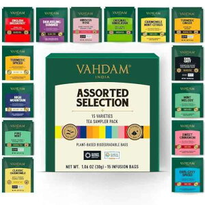 VAHDAM, Assorted Tea Sampler (15 Different Variety in Individually Wrapped Pyramid Tea Bags) Long Leaf Premium Teas I Teas Gift Set I Ideas for Tea Lovers | Gifts for Women & Men