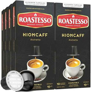 Roastesso Espresso Capsules, Hioncaff, Intensity 10, Compatible with Nespresso Original Machines, High Caffeine, Dark Roast Ristretto, Single Serve Recyclable Coffee Pods (80 Count)