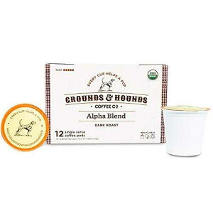 GROUNDS AND HOUNDS COFFEE CO. Grounds & Hounds Single Serve Organic Coffee Pods - K Cup Coffee Pods Compatible with Keurig, Dark Roast Coffee K Cups, Recyclable Coffee Pods, Alpha Blend, 12 Count