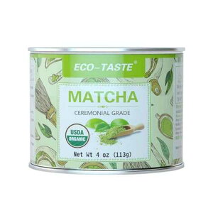 ECO-TASTE Organic Matcha Green Tea Powder-4oz(113g) Tin, 100% Natural & Pure, Ceremonial Grade, No Additives or Fillers, NO GMO