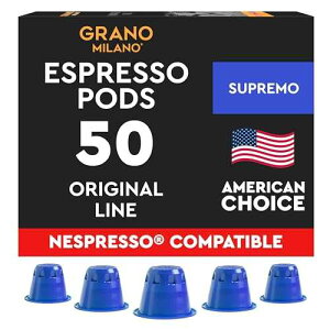 Grano Milano Supremo - 50 Espresso Pods Compatible with Nespresso Original line, Dark Roast - Intensity 11/12, Coffee Capsules Made in Italy Espresso Coffee