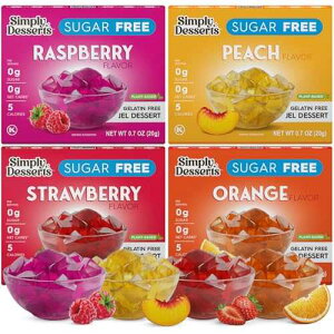 Simply Delish Simply Desserts Sugar-Free Jel Variety 4-Pack (Raspberry, Peach, Orange, Strawberry) - Vegan Dessert, Keto Snacks, Diabetic Friendly & Kosher, 1.7 Oz Ea