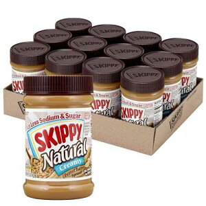 SKIPPY Natural Creamy 1/3 Less Sodium & Sugar Peanut Butter Spread, 15 oz Jars (Pack of 12)? Gluten-Free, 7g Protein per Serving