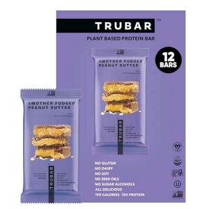 TRUBAR Vegan Protein Bar, Smother Fudger Peanut Butter, Gluten Free, Plant Based Protein, Dairy Free, Non GMO, Soy Free, No Sugar Alcohols, 12G Protein, 13G Fiber, Healthy on the Go Snack Bars, 12 CT