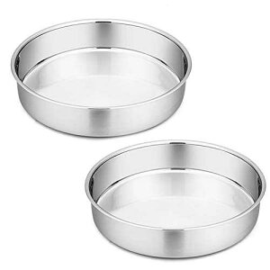 P&P CHEF 9.5 Inch Cake Pan Set of 2, Stainless Steel Round Baking Layer Cake Pans, Non Toxic & Healthy, Leak-proof & Easy Clean, Mirror Finish & Easy Releasing, Oven & Dishwasher Safe