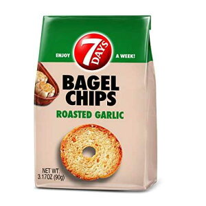 GEEGVV 7Days Bagel Chips, Roasted Garlic, Gourmet Crackers, Non-GMO Baked Snack, (3.17oz, Pack of 24)