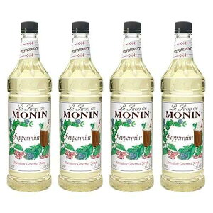 Monin - Peppermint Syrup, Cool Tingle of Candy Cane, Natural Flavors, Great for Cocoas, Mochas, Smoothies, and Sodas, Non-GMO, Gluten-Free (1 Liter, 4-Pack)