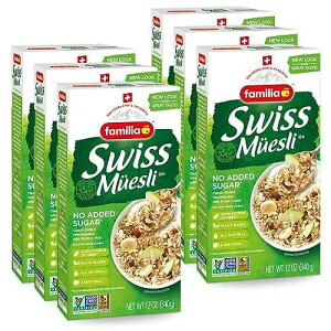 Familia Swiss Muesli Cereal, 0g Added Sugar, Energy-Packed Cereal with Raisins, Hazelnuts and Almonds, 12 Ounce Box (Pack of 6)