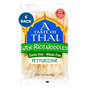 A Taste of Thai Fettuccine Rice Noodles (Straight Cut) Restaurant-Quality Thai Flavor in Minutes Vegan, Gluten-Free,Wheat Free, Non-GMO Perfect for Stir-Fries, Soup & Asian Dishes 16 oz, Pack of 6