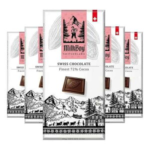 Milkboy Swiss Chocolates Dark Chocolates - 72% Cocoa, Made in Switzerland, Dairy Free, Vegan, Gluten-Free, Non-GMO, Kosher, Sustainably Farmed, European Chocolate - 3 oz, Pack 5
