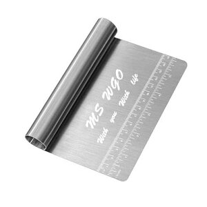 MS WGO Pro Dough Pastry Scraper/Cutter/Chopper Stainless Steel Mirror Polished with Measuring Scale Multipurpose- Cake, Pizza Cutter - Pastry Bread Separator Scale Knife