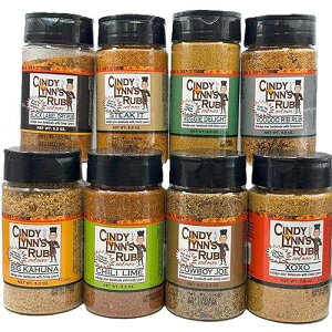 CINDY LYNN'S RUBS AND MORE! Cindy Lynn�fs Dry Rub and Seasoning Variety Pack - 8-Pack of Our Most Popular Flavors, Black Label, Steak It, Veggie Delight, Voodoo Rib Rub, Big Kahuna, Chili Lime, Cowboy Joe, an