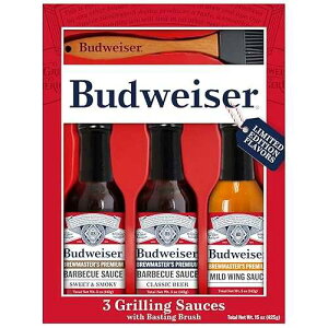 Marketplace Brands Budweiser BBQ Sauce Variety Pack - Grilling Sauce Gift Set with Basting Brush Perfect for Barbeques and Marinades - 3 x 6 oz