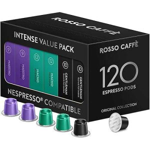 ROSSO CAFFE ROSSO CAFF 120 Espresso Coffee Pods for Nespresso Original Machines - Value Intense Pack of Rich and Bold Capsules, 3 Premium Dark Roasts Flavors (Intensity 9-12)