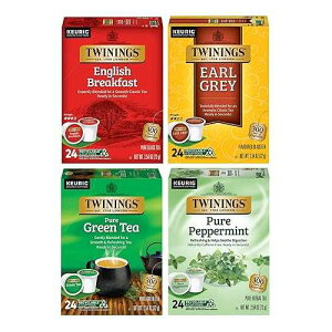 Twinings 96 K-Cup Pods Variety Pack 24 Count (Pack of 4), English Breakfast, Earl Grey, Green, and Pure Peppermint Tea for Keurig and Single Cup Brewers, Enjoy Hot or Iced