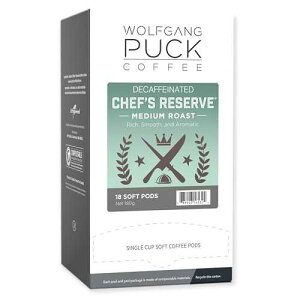 Wolfgang Puck Coffee, Chef's Reserve Decaf, 9.5 Gram Pods, 18 Count (WGP016432)