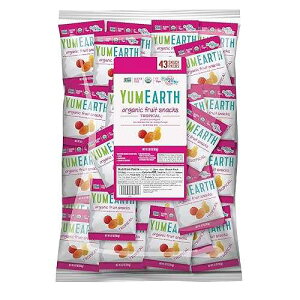 YumEarth Organic Tropical Flavored Fruit Snacks, 43ct- 0.7oz Snack Packs, Allergy Friendly, Gluten Free, Non-GMO, Vegan, No Artificial Flavors Or Dyes