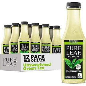 Pure Leaf Iced Tea, Unsweetened Green Tea, 18.5 fl Oz Bottles (Pack of 12)