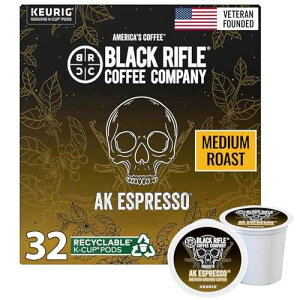 Black Rifle Coffee Company AK Espresso, 32 Count, Medium Roast K Cups - Single Serve K Cups Coffee Pods - Kcup Pods Compatible with Keurig 1.0 & 2.0 - Made from Arabica Beans