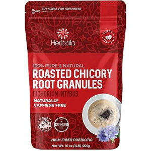 Herbaila Chicory Root Roasted Granules, 1 Pound, Chicory Coffee (Inulin, Prebiotic Dietary Fiber) Rich Flavor, Caffeine Free, Natural Tea and Coffee Substitute, Keto, Kosher