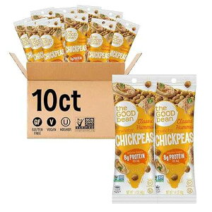 The Good Bean Crunchy Chickpeas - Classic Hummus - (10 Pack) 1.4 oz Packet - Roasted Chickpea Beans - Vegan Snack with Good Source of Plant Protein and Fiber